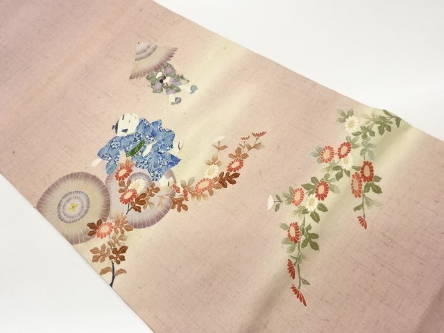 JAPANESE FUKURO OBI / TSUMUGI / KINSAI / FLORAL PLANTS / ARTIST WORK